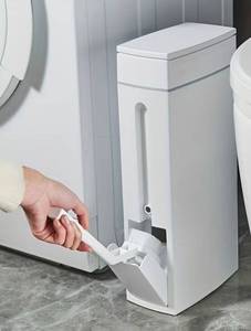 FEIDASH 3930 Slim Corner Trash Can With Toilet Brush Holder & Plastic Lid - Brand New
