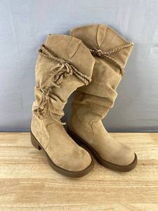 Womens Suede Lace-Up Boots - Light Brown - Size 7 - Brand New