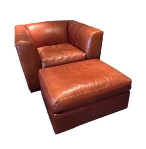 LL - Room & Board Leather Club Chair with Ottoman / Room and Board Lombardi Saddle Leather Club Chair and Ottoman