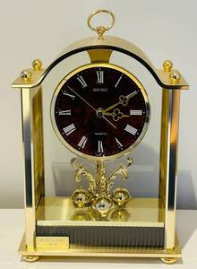 LL - Seiko Quartz Mantel Clock - Gold Tone Arch Case