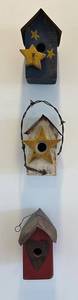 KH - Decorative Birdhouses (Lot of 3) - 7 in high, star & heart designs