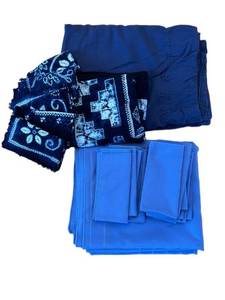 LR - Blue Linen Textile Assortment including Table Linens
