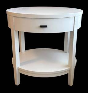 UB1 - Crate & Barrel White Oval Accent Table with Drawer
