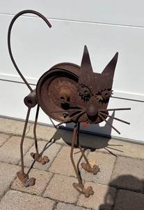 FY - Patina Metal Cat Yard Art Sculpture by Yard Birds