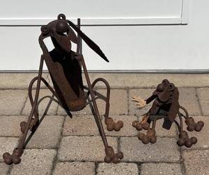 FY - Two Patina Metal Dog Yard Sculptures by Yard Birds