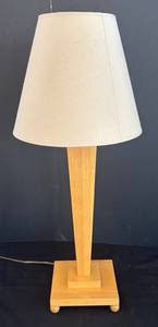 LR - Table Lamp - Wood Pedestal Base with Linen Shade