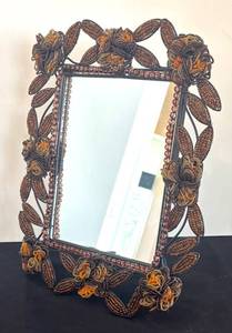 LR - Anthropologie Beaded Floral Mirror Frame