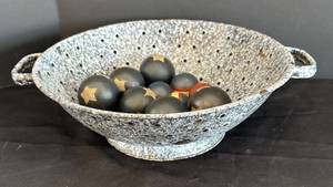 LR - Vintage Enamel Colander with Decorative Wood Balls