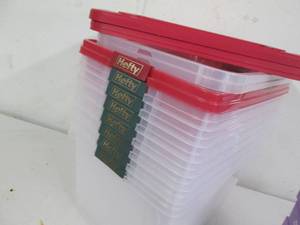10 Plastic storage bins, 3 have lid...