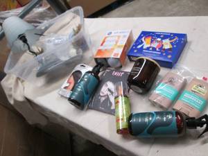 Plastic tub filled with home and H&...