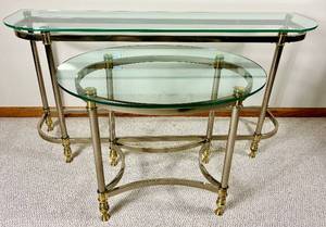Vintage Glass and Brass Console Table and End Table