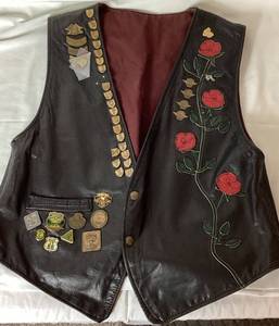Vintage Womens Leather Riding Vest with Collector Pins Size Medium