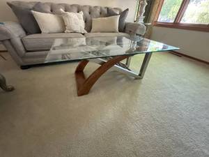Contemporary Glass Top Coffee Table Wood & Metal Base 48x28x18