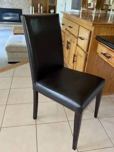 Armless Upholstered Dining Chair Dark Brown Faux Leather Wood Legs