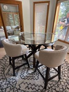 Round Glass Top Counter Height Dining Set w 4 Swivel Stools 48x36