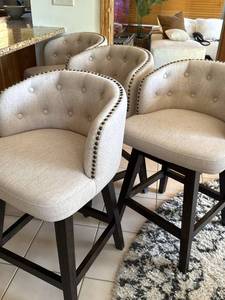 Set of 4 Counter Height Swivel Bar Stools Tufted Beige 25in Seats