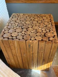 Teak Wood Log Slice Accent Table Pedestal Stool 16x16x18 Rustic