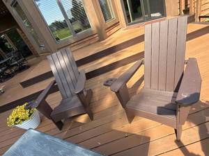 Pair of Poly Adirondack Patio Chairs Brown w Cup Holders Good