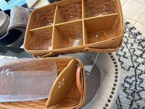 Longaberger Basket Set Divided Serving & Bread Basket w Inserts