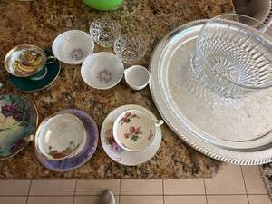 Mixed Vintage China Glass Silverplate Lot Pickard Royal Halsey Tray