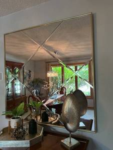 Large Geometric Beveled Wall Mirror Gold Tone Frame 47 in Tall