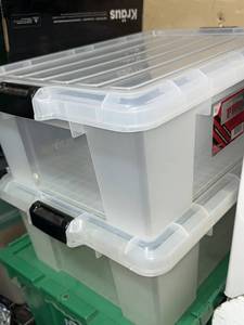 IRIS Stor-It-All Pro Clear Storage Totes w Lids Black Latches Pair