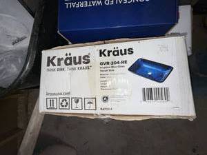 Kraus GVR-204-RE Blue Tempered Glass Vessel Sink 22x14 Open Box