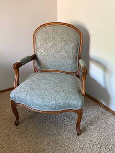 Louis XV Style Upholstered Accent Arm Chair Carved Wood Frame 35in H