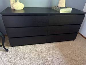 Black 6 Drawer Dresser Contemporary Bedroom Storage 63 x 19 x 30.5