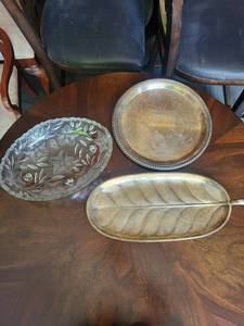 Mixed Lot Silver Serving Pieces & Crystal Bowl