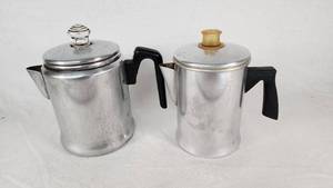 Vintage Aluminum Coffee Percolators with Black Handles