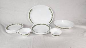 Corelle Dinnerware Set with Green Floral Pattern, Plates, Bowls