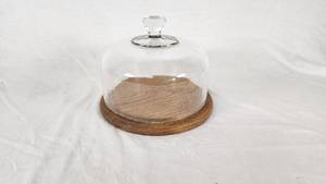 Glass Dome Cake Dish with Wooden Base
