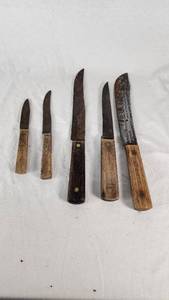 Set of Rustic Kitchen Knives with Wooden Handles