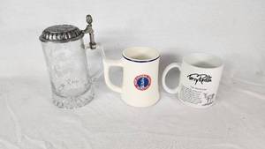 Glass Beer Stein with Pewter Lid, Minnesota National Guard Mug, and Terry Redlin The Birch Line Mug