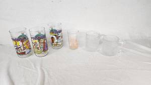 Flintstones Glassware Collection including Hardees Anniversary Glasses and McDonalds Mugs