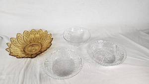 Vintage Cut Glass Bowls and Amber Glass Dish