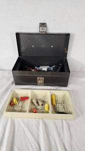 Metal Toolbox with Electrical Tools and Connectors