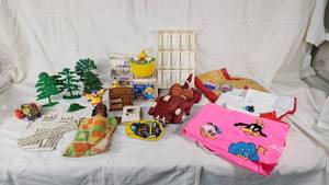 Vintage Toys including Duck Feeding Bank, Crayons, and Miscellaneous Toys