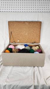 Box with Assorted Yarn and Clothespins