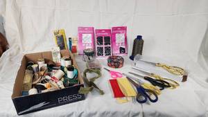 Sewing and Craft Supplies Lot including Needles, Threads, and Scissors