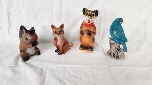 Norleans Japan Animal Figurines Set including Squirrel, Fox, Bear, and Bluebird