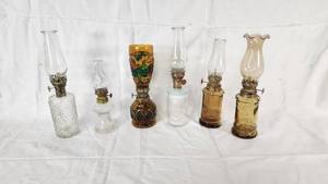 Vintage and Decorative Glass Oil Lamps with Various Designs