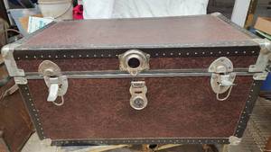 Vintage Trunk with Metal Hardware and Leather Handles