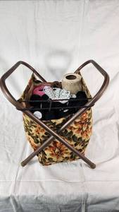 Vintage Yarn Caddy with Crochet Supplies