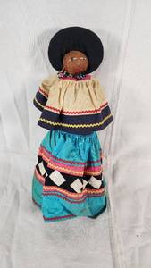 Handmade Cloth Doll with Colorful Dress and Beaded Necklace