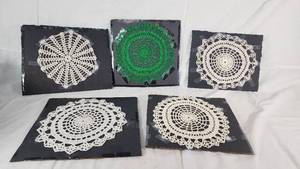 Handmade Crochet Doilies Set including White and Green Patterns