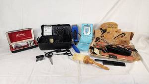Vintage Hair Clipper and Shaver Collection including Norelco Tripleheader, Remington Princess, and Wahl Home Clipper Set