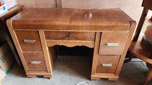 Art Deco Style Wooden Desk with Drawers