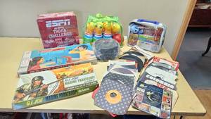 Collection of Vintage Board Games, Records, and Toys including G.I. Joe Marine Paratroop Game, Battleship, and More